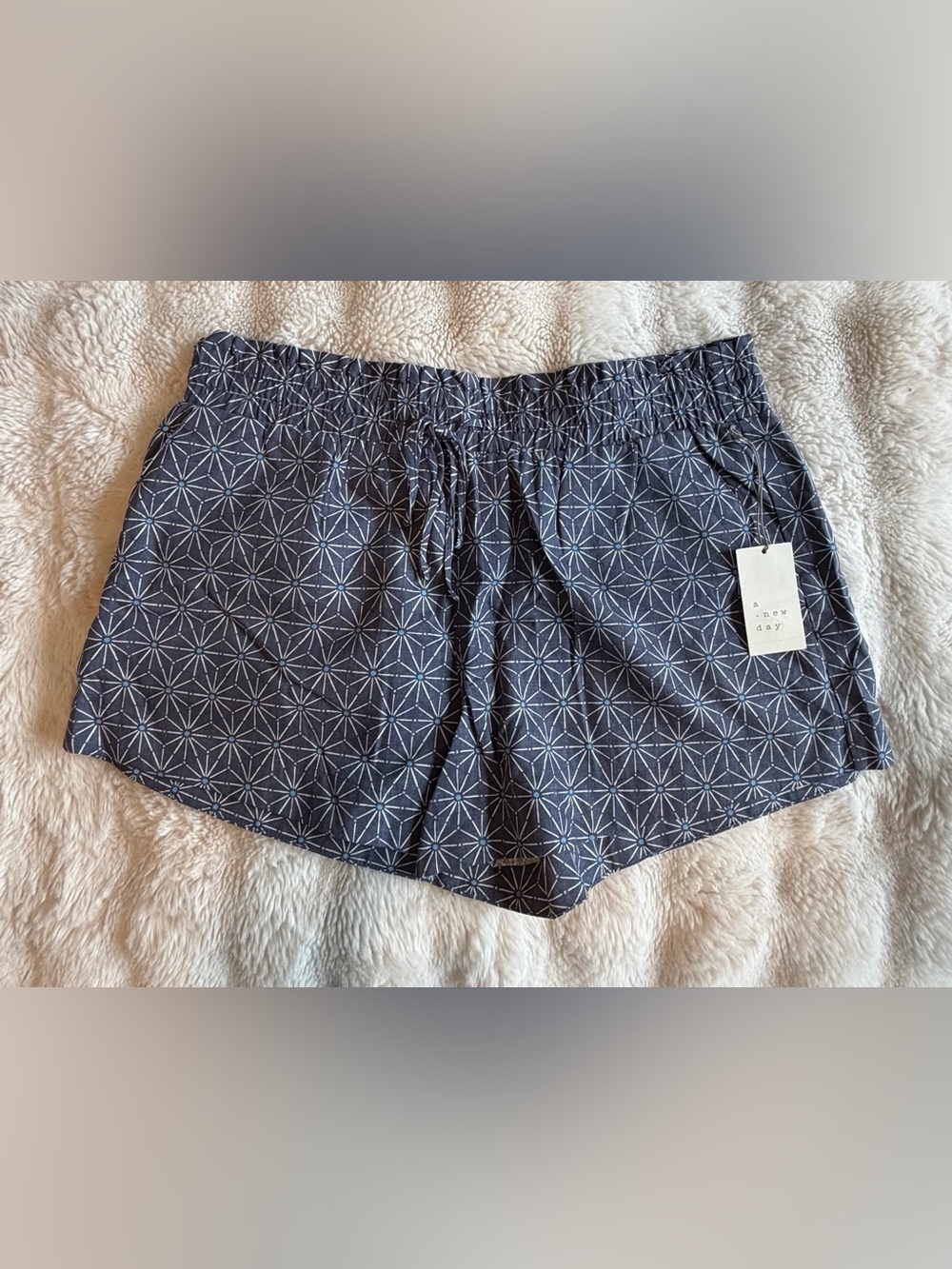 A New Day XXL Navy Geometric Print Linen Blend Pull On Shorts NWT